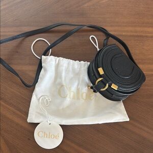 Chloe Black nano Saddle Bag with Gold Accents